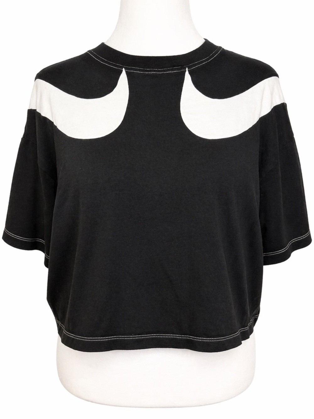 Nike Black White Graphic Boxy Crop Top XL 100% Cotton Streetwear Tee